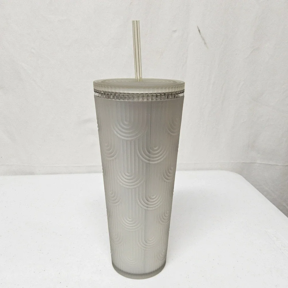 Starbucks Cold‎ Cup Tumbler 24oz Frosted Grey Scalloped Wave Siren 011155891